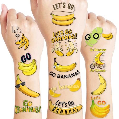 Banana Temporary Tattoos 8 Sheets 96PCS - Yellow Fruit Face Stickers for Kids & Adults, Game Day Sports Fan Accessories, Party Favors Decorations for Boys Girls School Carnival Prizes - görsel 2