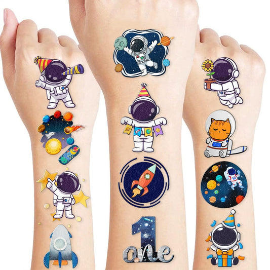 96 PCS Pre-cut Outer Space Temporary Tattoos for Kids - Cute Planet Themed Stickers (8 Sheets) | Birthday Party Favors & Decorations for Boys and Girls Avelisse