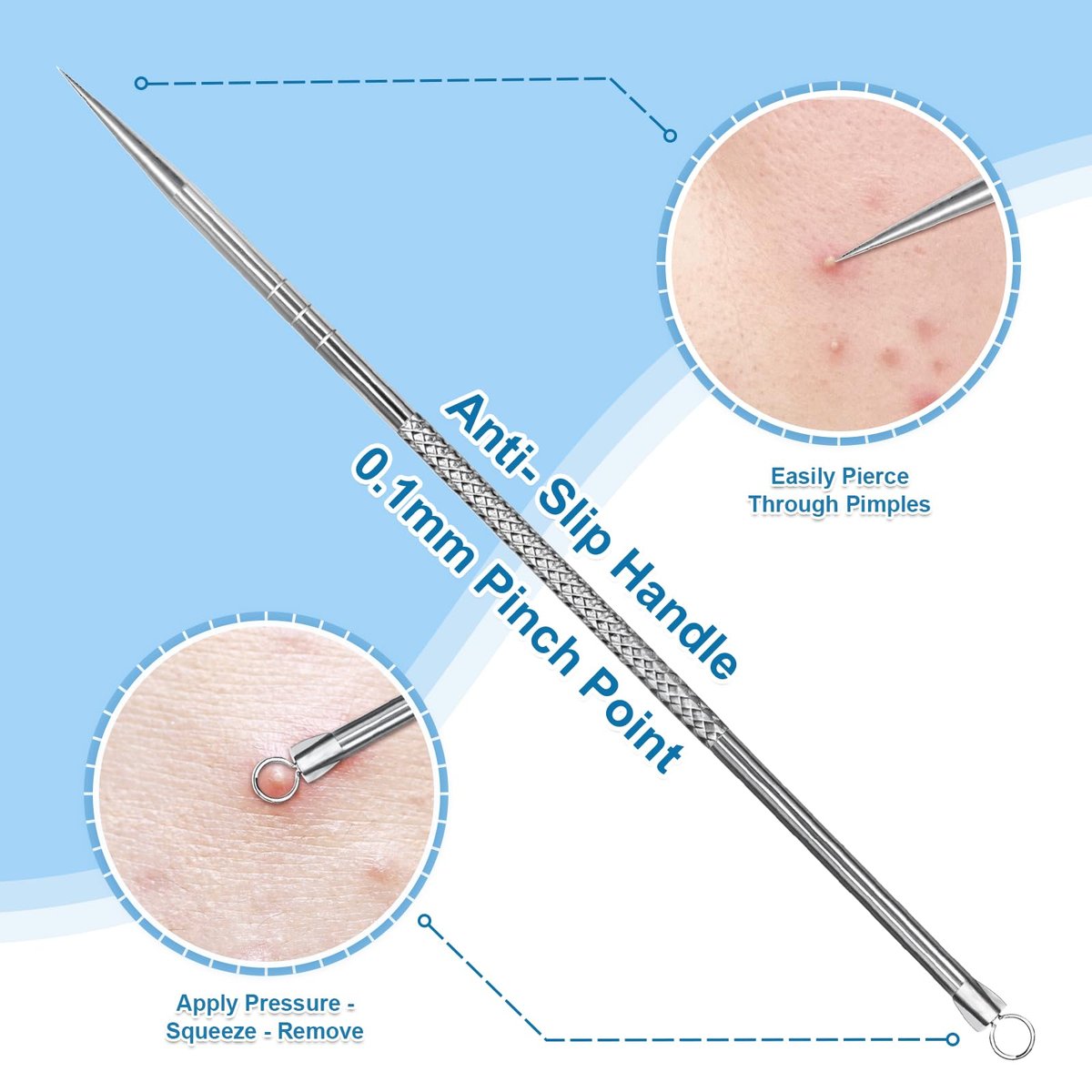 Vybiekr Stainless Steel Blackhead Remover – Surgical Grade Pimple Extractor for Face, Nose & T-Zone (2-Piece Kit) - görsel 3