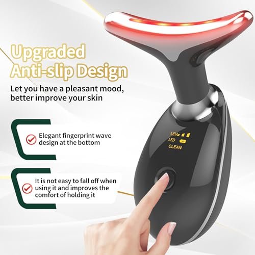 Lyndops Portable Face Beauty Device - 7 Color LED, Thermal & Vibration Face Massager for At-Home Skin Care, Anti-Aging Face Sculpting Tool (Glossy Black) Avelisse