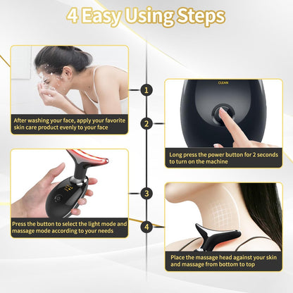 Lyndops Portable Face Beauty Device - 7 Color LED, Thermal & Vibration Face Massager for At-Home Skin Care, Anti-Aging Face Sculpting Tool (Glossy Black) Avelisse