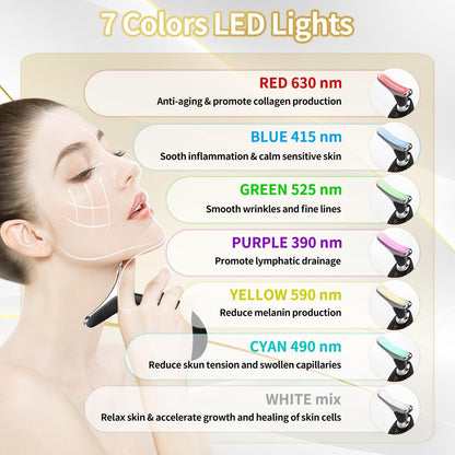 Lyndops Portable Face Beauty Device - 7 Color LED, Thermal & Vibration Face Massager for At-Home Skin Care, Anti-Aging Face Sculpting Tool (Glossy Black) Avelisse