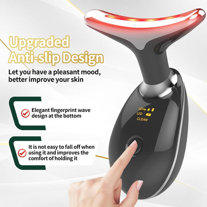 Lyndops Portable Face Beauty Device - 7 Color LED, Thermal & Vibration Face Massager for At-Home Skin Care, Anti-Aging Face Sculpting Tool (Glossy Black) Avelisse