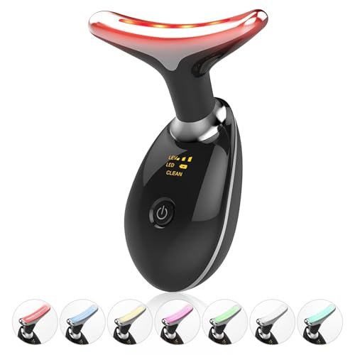 Lyndops Portable Face Beauty Device - 7 Color LED, Thermal & Vibration Face Massager for At-Home Skin Care, Anti-Aging Face Sculpting Tool (Glossy Black) Avelisse