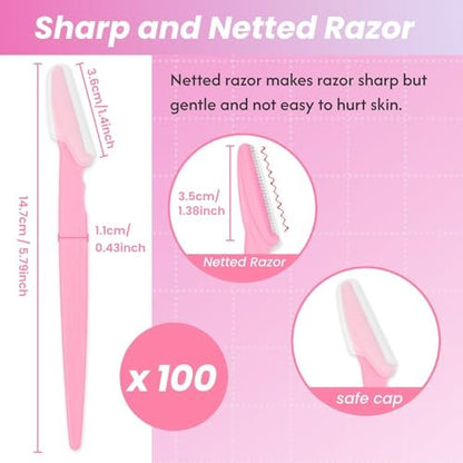 Phafaloop 100 Pcs Eyebrow Razor and Face Razor for Women and Men, Safe and Beginner-Friendly Dermaplaning Tool with Protective Cover
