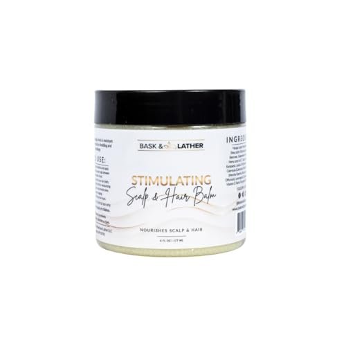Bask & Lather Stimulating Scalp and Hair Balm for Hair Growth - Mango & Shea Butter, Jojoba Oil, Peppermint & Rosemary Oil, Vitamin E - Nourishing Scalp Care, Moisture, Shine & Strength, 6 oz Avelisse