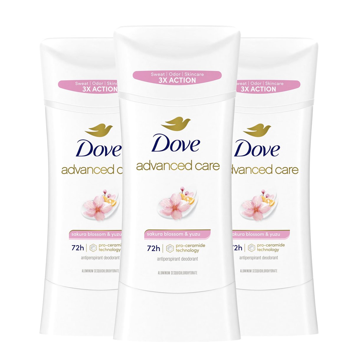 Dove Advanced Care Antiperspirant Deodorant for Women, Sakura Blossom & Yuzu, 72-Hour Sweat and Odor Protection, 3-Pack (2.6 oz each) Avelisse