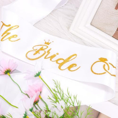 KICOSY White and Gold Glitter Bride Sash – Bachelorette Party Bridal Sash for Wedding Bride to Be Decorations
