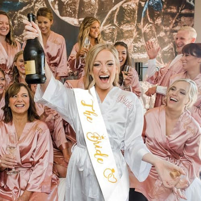 KICOSY White and Gold Glitter Bride Sash – Bachelorette Party Bridal Sash for Wedding Bride to Be Decorations
