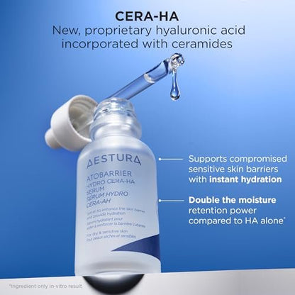 AESTURA ATOBARRIER365 Hydro CERA-HA Serum - Korean Face Serum with Ceramides, Hyaluronic Acid & Niacinamide for Barrier Repair & Glow - Lightweight Hydrating Serum for Dry & Sensitive Skin, 1.01 fl.oz Avelisse