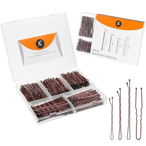 300 Pack Brown Bobby Pins Set by Luxurecourt – 3 Assorted Sizes of Large and Small Premium Bobby Pins + Regular U Shaped Hair Pins for Buns, Updo Style – Nonslip with Rounded Ends - görsel 2