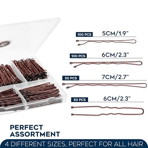 300 Pack Brown Bobby Pins Set by Luxurecourt – 3 Assorted Sizes of Large and Small Premium Bobby Pins + Regular U Shaped Hair Pins for Buns, Updo Style – Nonslip with Rounded Ends - görsel 4