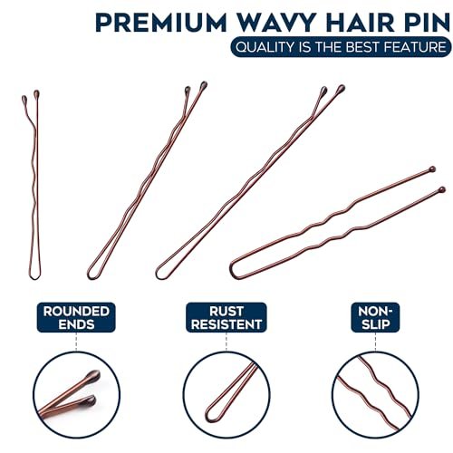 300 Pack Brown Bobby Pins Set by Luxurecourt – 3 Assorted Sizes of Large and Small Premium Bobby Pins + Regular U Shaped Hair Pins for Buns, Updo Style – Nonslip with Rounded Ends - görsel 6