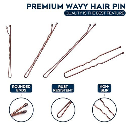 300 Pack Brown Bobby Pins Set by Luxurecourt – 3 Assorted Sizes of Large and Small Premium Bobby Pins + Regular U Shaped Hair Pins for Buns, Updo Style – Nonslip with Rounded Ends