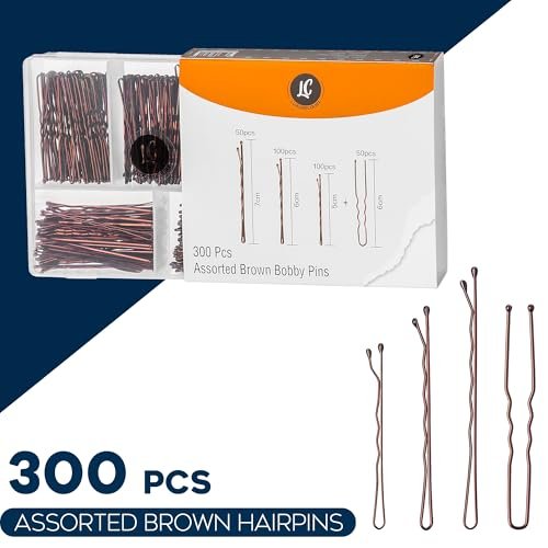 300 Pack Brown Bobby Pins Set by Luxurecourt – 3 Assorted Sizes of Large and Small Premium Bobby Pins + Regular U Shaped Hair Pins for Buns, Updo Style – Nonslip with Rounded Ends - görsel 8