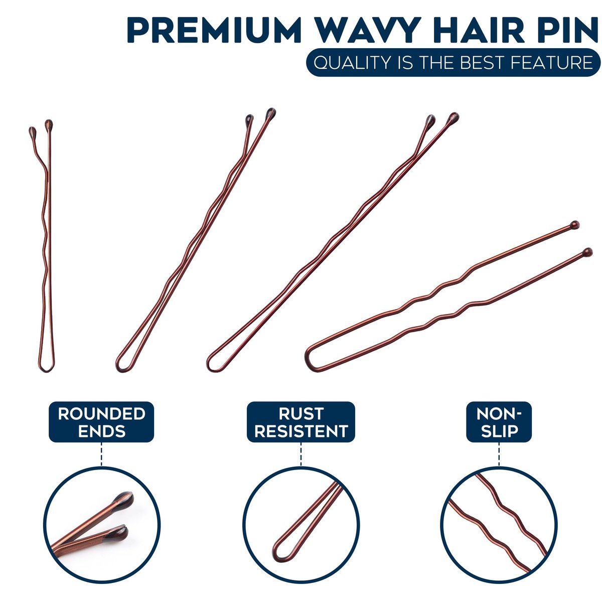 300 Pack Brown Bobby Pins Set by Luxurecourt – 3 Assorted Sizes of Large and Small Premium Bobby Pins + Regular U Shaped Hair Pins for Buns, Updo Style – Nonslip with Rounded Ends - görsel 5