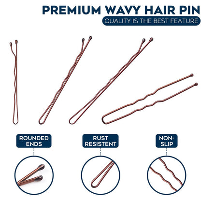 300 Pack Brown Bobby Pins Set by Luxurecourt – 3 Assorted Sizes of Large and Small Premium Bobby Pins + Regular U Shaped Hair Pins for Buns, Updo Style – Nonslip with Rounded Ends