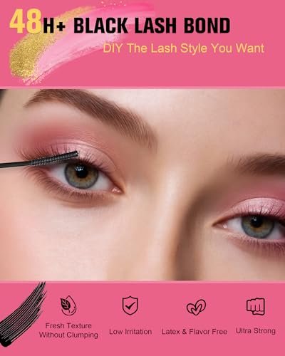 EMEDA 2-in-1 Lash Bond and Seal Waterproof Lash Glue for Eyelash Clusters - Strong Hold 72 Hours, Latex Free, DIY Individual Eyelash Extensions (Black) - görsel 4