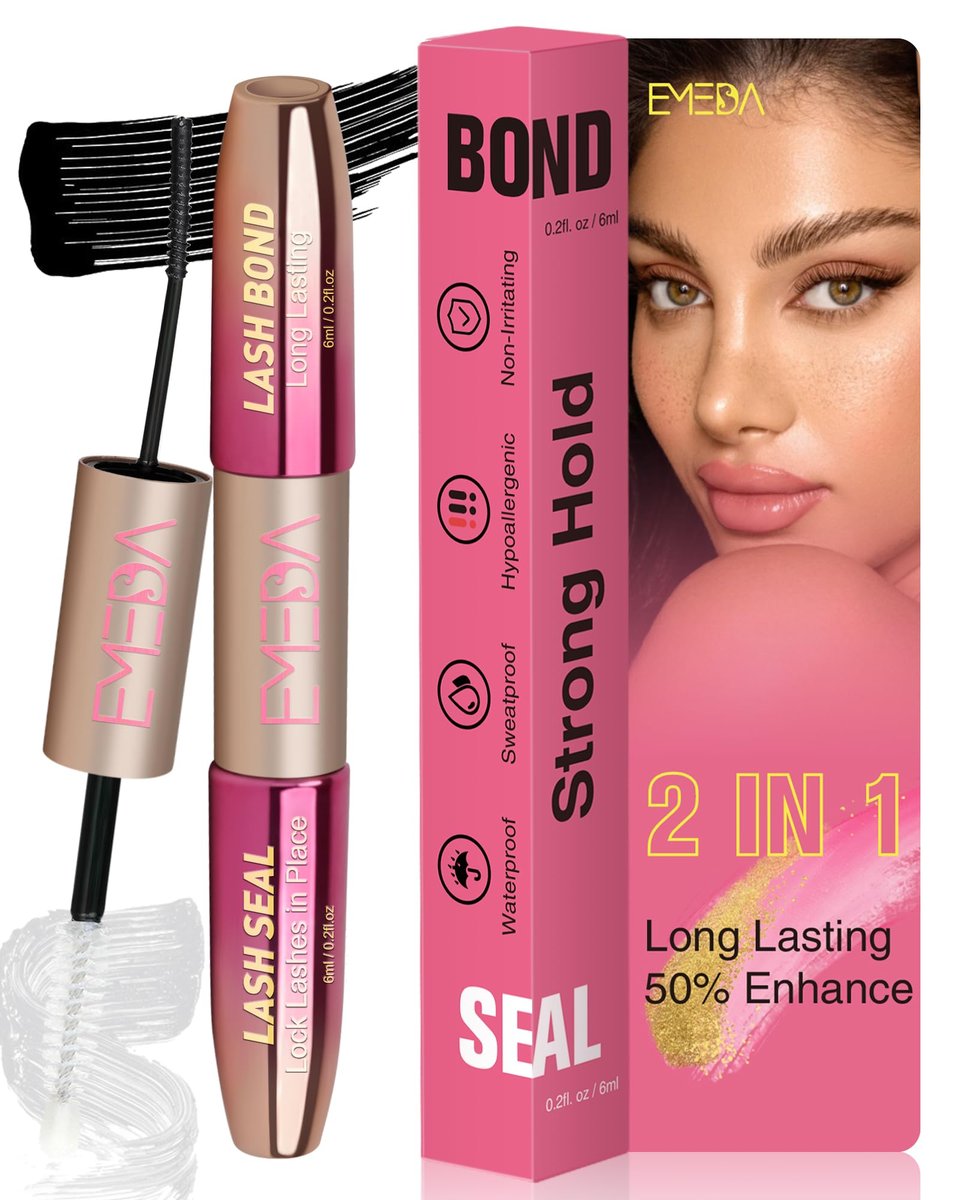 EMEDA 2-in-1 Lash Bond and Seal Waterproof Lash Glue for Eyelash Clusters - Strong Hold 72 Hours, Latex Free, DIY Individual Eyelash Extensions (Black) - görsel 1