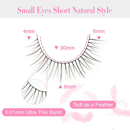 EMEDA Super Natural False Lashes - 8mm Short Wispy Strip Lashes for Natural Look (Pack of 1, Black)