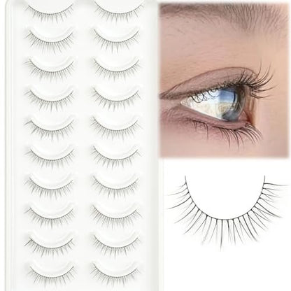 EMEDA Super Natural False Lashes - 8mm Short Wispy Strip Lashes for Natural Look (Pack of 1, Black)