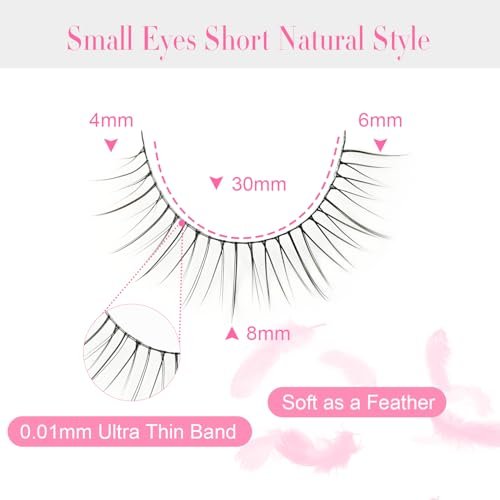 EMEDA Super Natural False Lashes - 8mm Short Wispy Strip Lashes for Natural Look (Pack of 1, Black) - görsel 6
