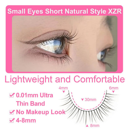 EMEDA Super Natural False Lashes - 8mm Short Wispy Strip Lashes for Natural Look (Pack of 1, Black)