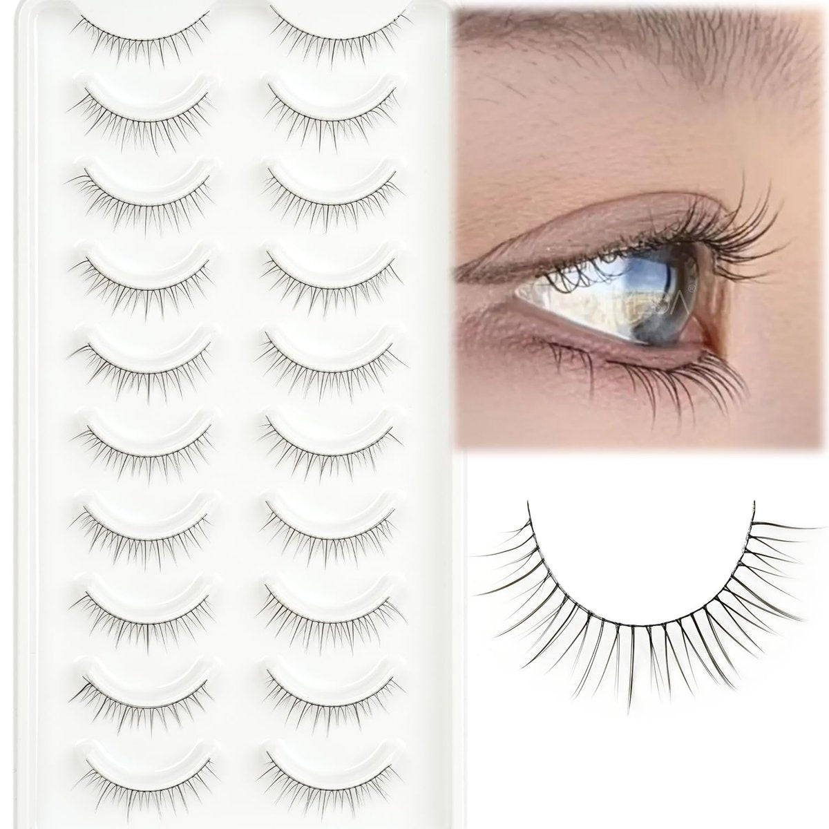 EMEDA Super Natural False Lashes - 8mm Short Wispy Strip Lashes for Natural Look (Pack of 1, Black) - görsel 7