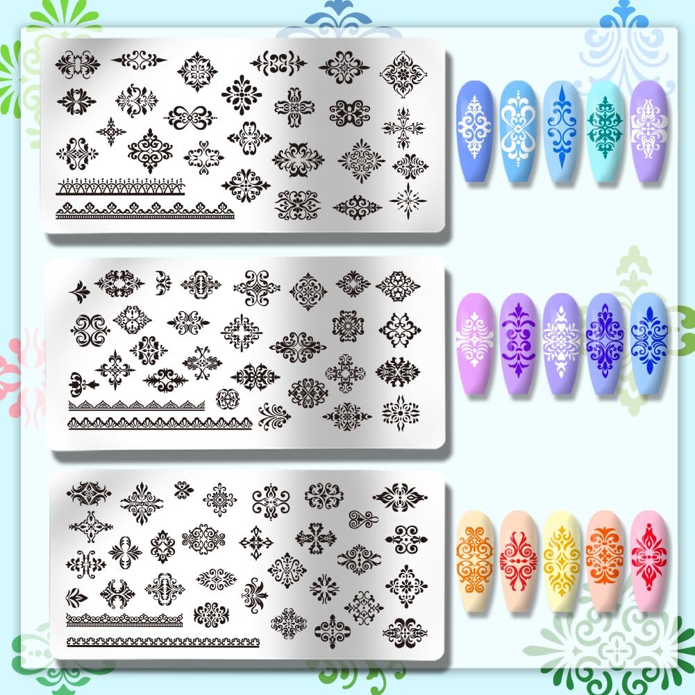 PH PandaHall 3pcs French Floral Nail Plate Stamping Sets - Mixed Flower Nail Stamp Templates for Nail Art Design - görsel 5