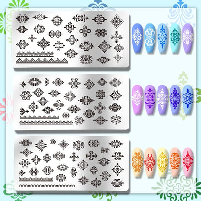 PH PandaHall 3pcs French Floral Nail Plate Stamping Sets - Mixed Flower Nail Stamp Templates for Nail Art Design
