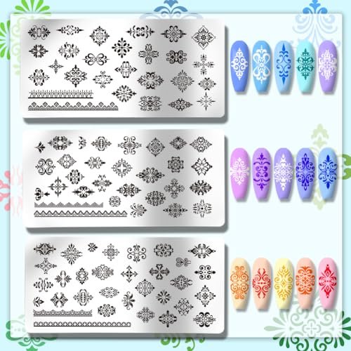 PH PandaHall 3pcs French Floral Nail Plate Stamping Sets - Mixed Flower Nail Stamp Templates for Nail Art Design - görsel 6