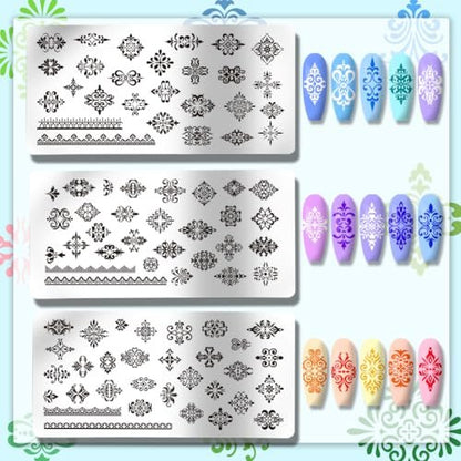PH PandaHall 3pcs French Floral Nail Plate Stamping Sets - Mixed Flower Nail Stamp Templates for Nail Art Design