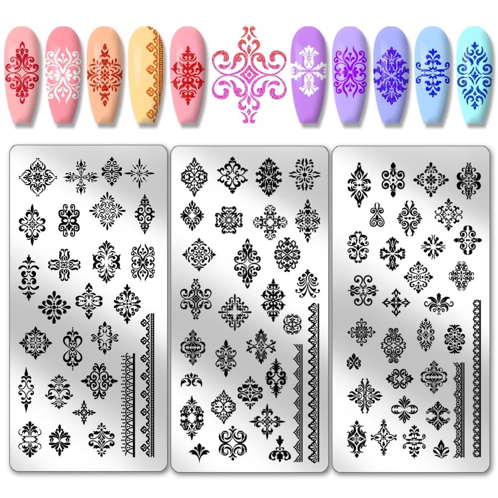 PH PandaHall 3pcs French Floral Nail Plate Stamping Sets - Mixed Flower Nail Stamp Templates for Nail Art Design - görsel 1