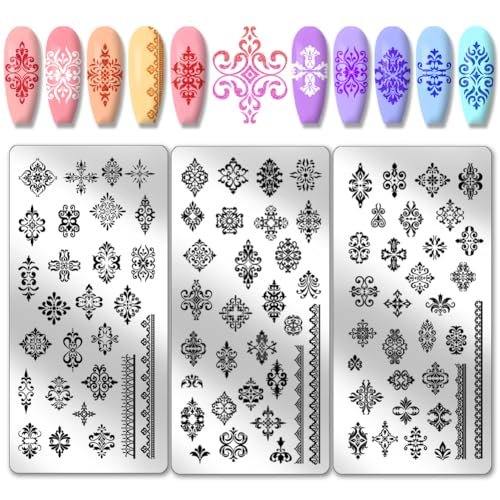 PH PandaHall 3pcs French Floral Nail Plate Stamping Sets - Mixed Flower Nail Stamp Templates for Nail Art Design - görsel 2