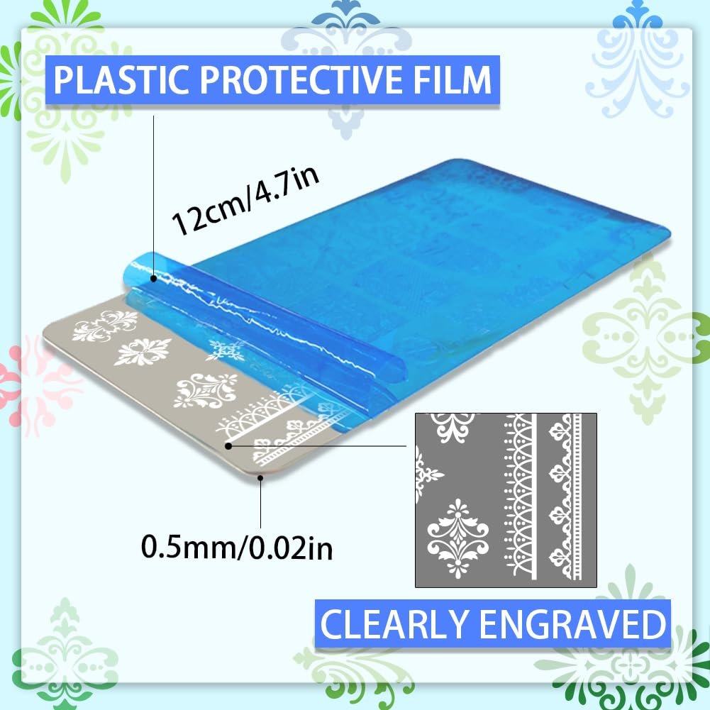 PH PandaHall 3pcs French Floral Nail Plate Stamping Sets - Mixed Flower Nail Stamp Templates for Nail Art Design - görsel 3