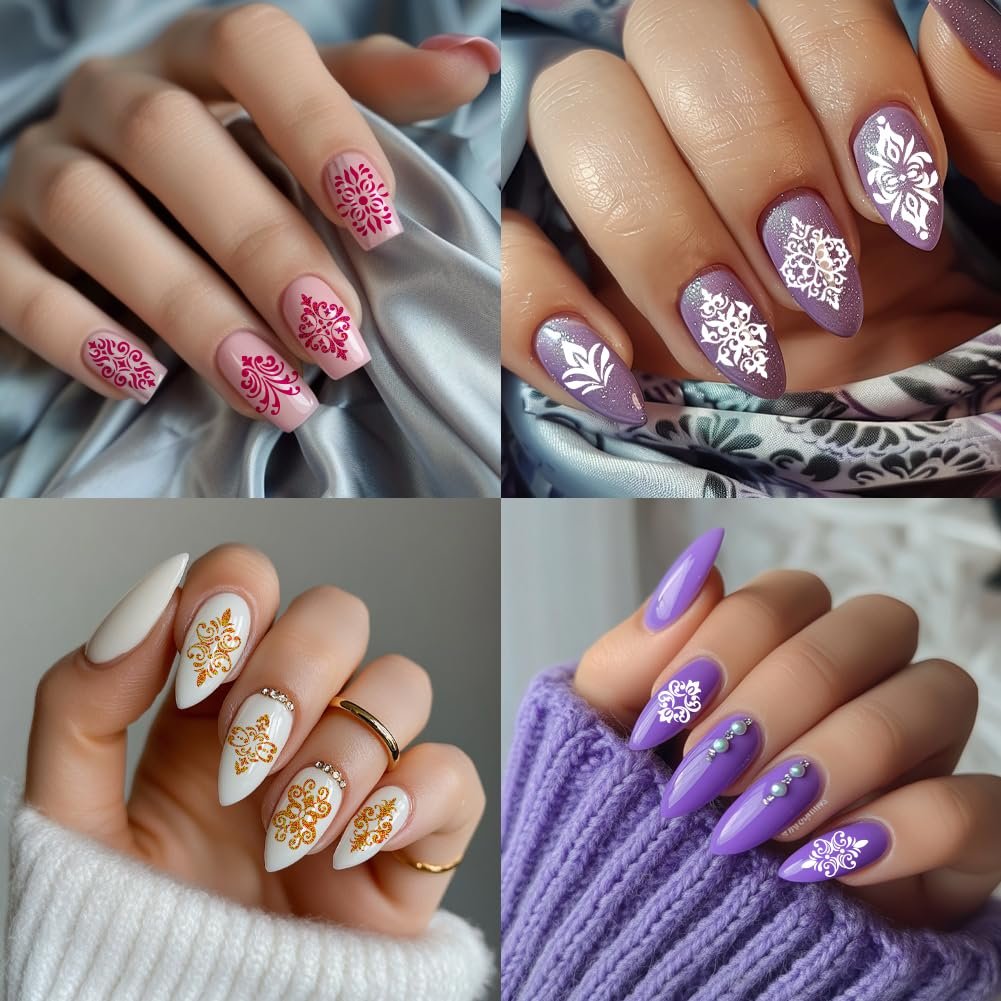 PH PandaHall 3pcs French Floral Nail Plate Stamping Sets - Mixed Flower Nail Stamp Templates for Nail Art Design - görsel 11