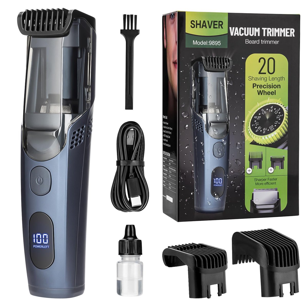 Audoc Vacuum Beard Trimmer for Men - 20 Length & Styles Adjustable, Built-in Vacuum for Mustache, Sideburns, Facial Hair, Rechargeable Avelisse