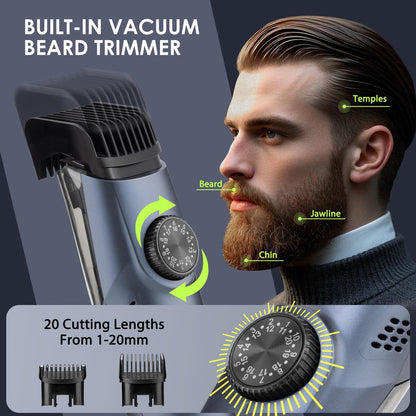 Audoc Vacuum Beard Trimmer for Men - 20 Length & Styles Adjustable, Built-in Vacuum for Mustache, Sideburns, Facial Hair, Rechargeable Avelisse