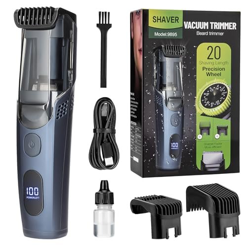 Audoc Vacuum Beard Trimmer for Men - 20 Length & Styles Adjustable, Built-in Vacuum for Mustache, Sideburns, Facial Hair, Rechargeable Avelisse