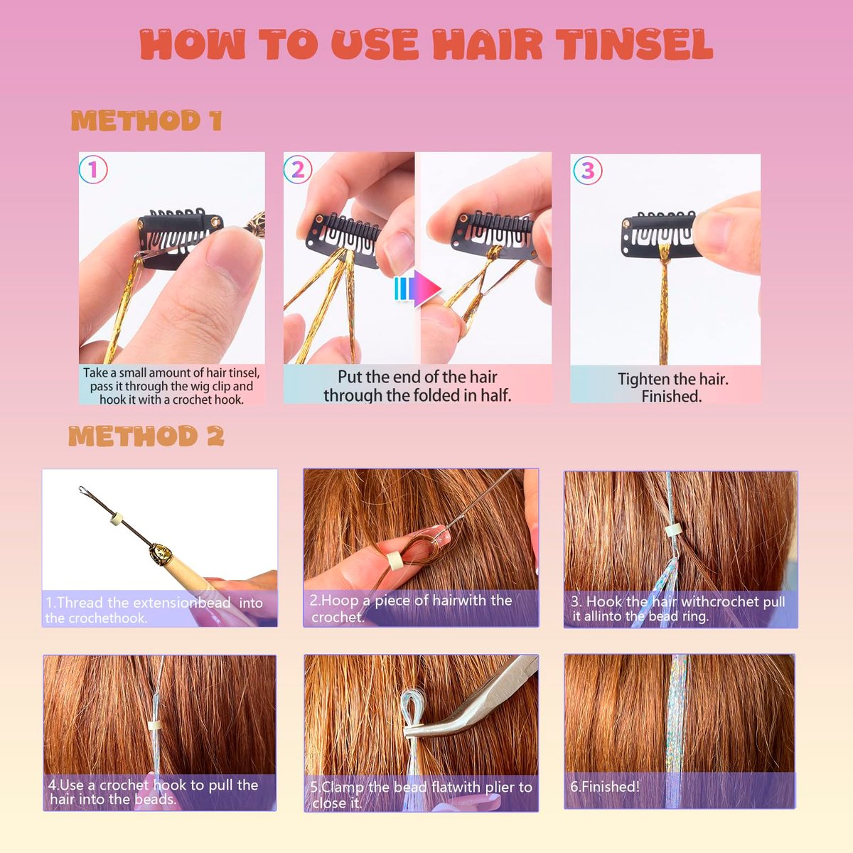 GTTUKK Hair Tinsel Kit - 48 Inch, 16 Colors, 3200 Strands - Heat Resistant Fairy Hair Extensions for Women & Girls - görsel 6