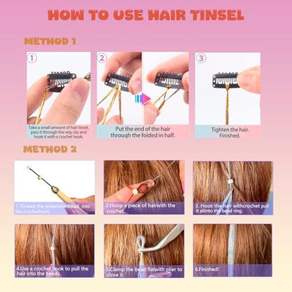 GTTUKK Hair Tinsel Kit - 48 Inch, 16 Colors, 3200 Strands - Heat Resistant Fairy Hair Extensions for Women & Girls