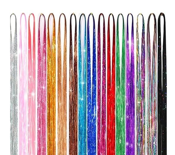 GTTUKK Hair Tinsel Kit - 48 Inch, 16 Colors, 3200 Strands - Heat Resistant Fairy Hair Extensions for Women & Girls - görsel 4