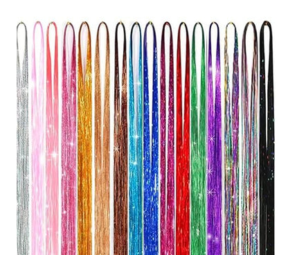 GTTUKK Hair Tinsel Kit - 48 Inch, 16 Colors, 3200 Strands - Heat Resistant Fairy Hair Extensions for Women & Girls