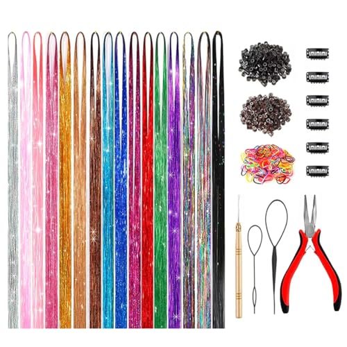 GTTUKK Hair Tinsel Kit - 48 Inch, 16 Colors, 3200 Strands - Heat Resistant Fairy Hair Extensions for Women & Girls - görsel 2