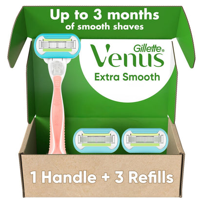 Gillette Venus Extra Smooth Pink Women's Razor Handle + 3 Blade Refills Avelisse
