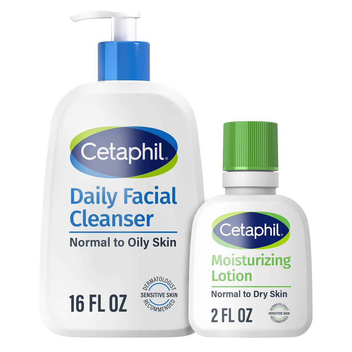 Cetaphil Daily Facial Cleanser for Combination to Oily, Sensitive Skin – 16 oz + Travel Size Moisturizing Lotion 2 oz Avelisse
