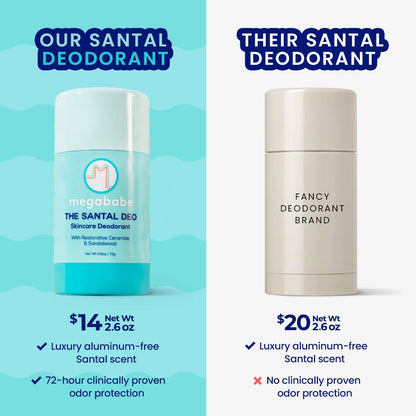 Megababe The Santal Deo – Aluminum-Free Natural Deodorant with 72-Hour Odor Protection, Sandalwood & Ceramide, 2.6 oz