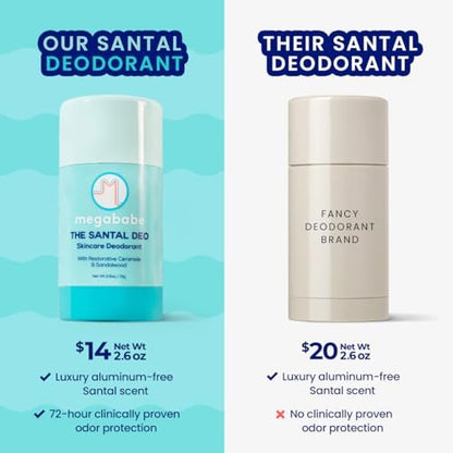 Megababe The Santal Deo – Aluminum-Free Natural Deodorant with 72-Hour Odor Protection, Sandalwood & Ceramide, 2.6 oz