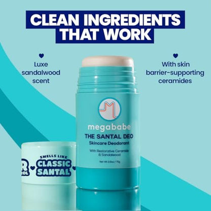 Megababe The Santal Deo – Aluminum-Free Natural Deodorant with 72-Hour Odor Protection, Sandalwood & Ceramide, 2.6 oz