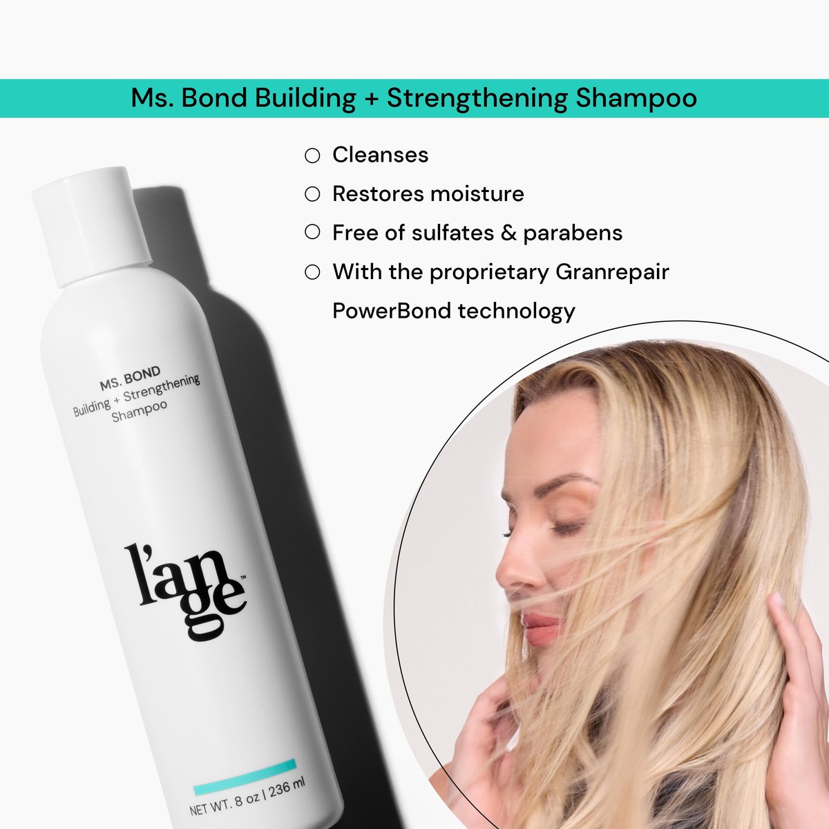 L'ANGE HAIR Ms. Bond Building + Strengthening Shampoo - Restores Hair Bonds, Breakage Recovery, Moisturizing Formula, 8 fl oz Avelisse